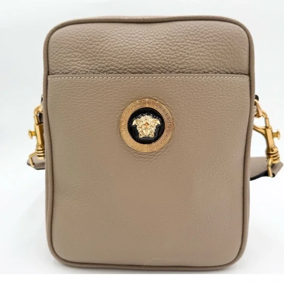 Versace Grained Calfskin Medusa Large Leather Tote w/Pouch Taupe & Black - Picture 2 of 9